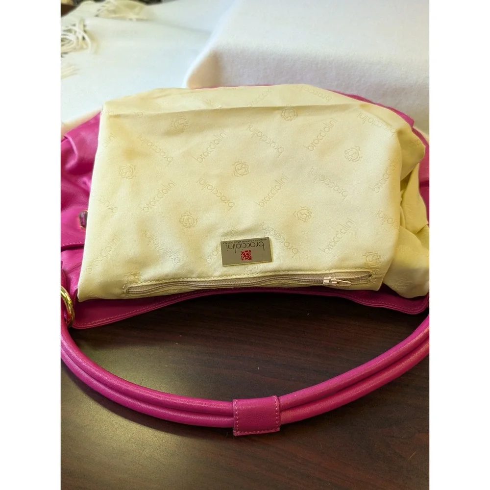 New! Braccialini Italian Leather Embellished Handbag In Fushia